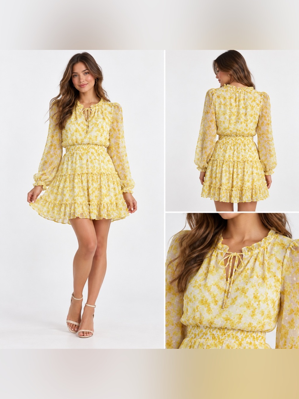 Skies Are Blue Floral Mini Dress in Yellow & White Size XS NWT